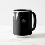 Funny Business Boss Tasse mit Black Anzug und Kraw<br><div class="desc">Personalisierte Business Boss Tasse Funny Gift mit schwarzem Anzug und Krawatte - Anpassbar - oder Fügen Sie Ihren Titel / Name / mehr! Design von MIGNED</div>
