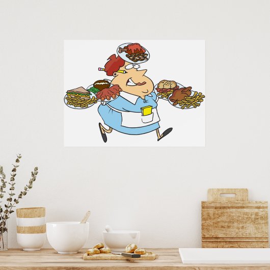 Funny Busy Waitress Overworked Server Poster (Küche)