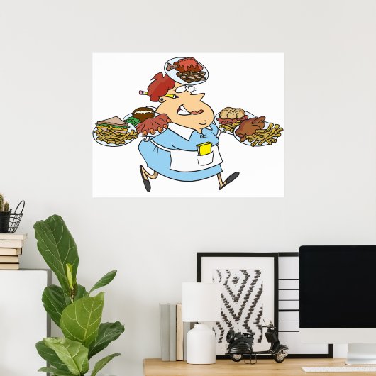 Funny Busy Waitress Overworked Server Poster (Heimbüro)