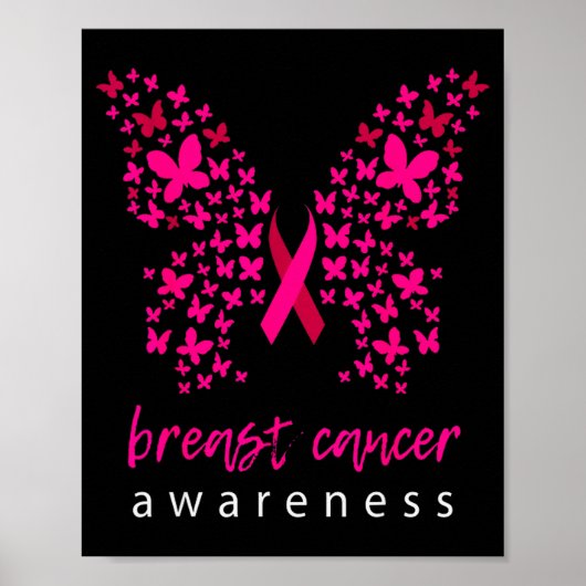 Funny Butterfly Breast Cancer Awareness Ribbon Poster (Vorne)