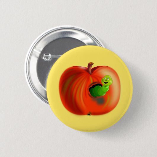 Funny Button Happy Apple Worm (Vorne & Hinten)
