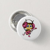 Funny Button mit Guitar Player Bee (Vorne & Hinten)