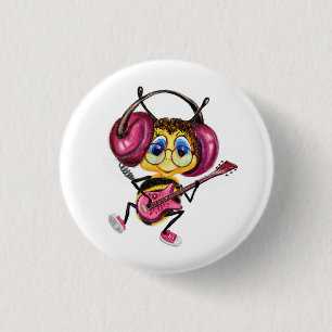 Funny Button mit Guitar Player Bee