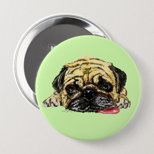 Funny Button mit Mops Dog - Benutzerdefinierte Far (Vorne & Hinten)