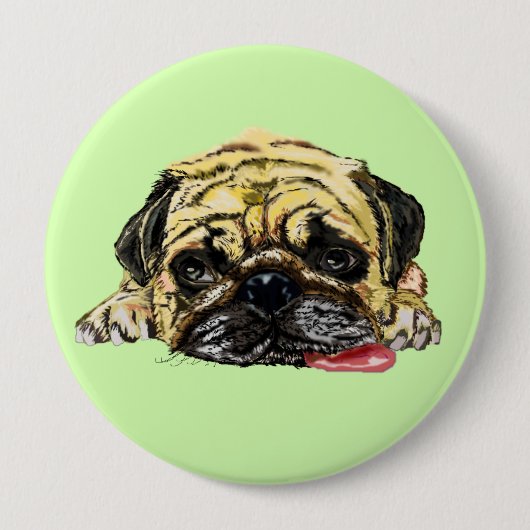 Funny Button mit Mops Dog - Benutzerdefinierte Far (Vorderseite)