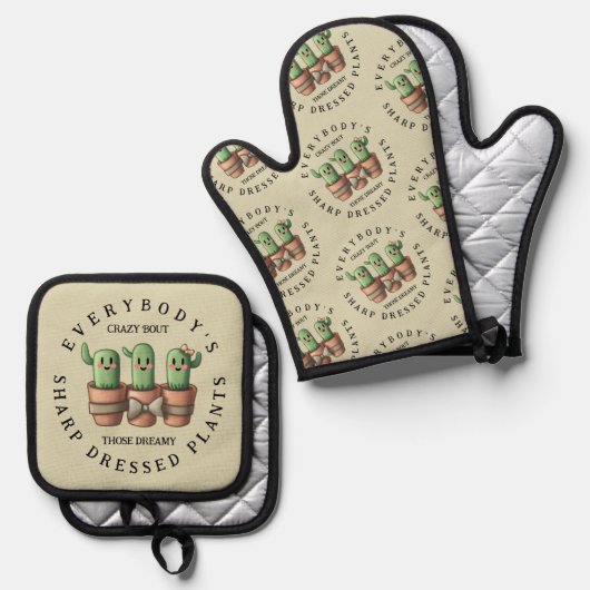 Funny Cacti Everybody's Crazy 'Bout Sharp ... Ofenhandschuh & Topflappen-Set (Vorderseite/Rückseite)