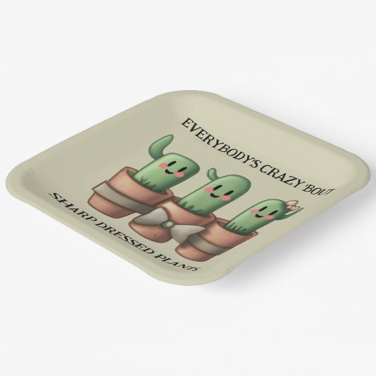 Funny Cacti Everybody's Crazy 'Bout Sharp ... Pappteller (Gewinkelt)