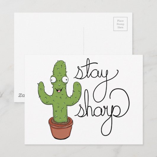 Funny Cactus Bleibe Sharp Character Postkarte (Vorne/Hinten)