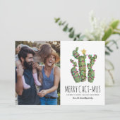 Funny Cactus Christmas Holiday Foto Feiertagskarte (Stehend Vorderseite)