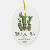 Funny Cactus Christmas Holiday Keramik Ornament (Hinten)