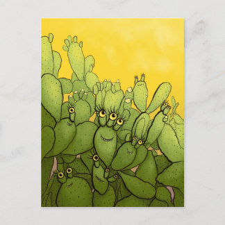 Funny Cactus Green Yellow Succulent Postkarte