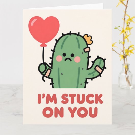 Funny Cactus Love Pun Valentine Card Karte (Gelbe Blume)