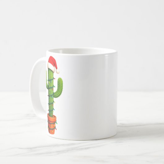 Funny Cactus Santa Hat Xmas Tree Lights Merry Chri Kaffeetasse (Vorderseite Links)