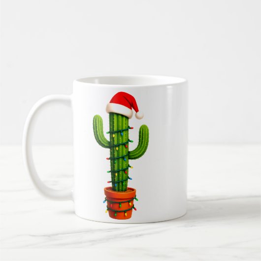 Funny Cactus Santa Hat Xmas Tree Lights Merry Chri Kaffeetasse (Links)