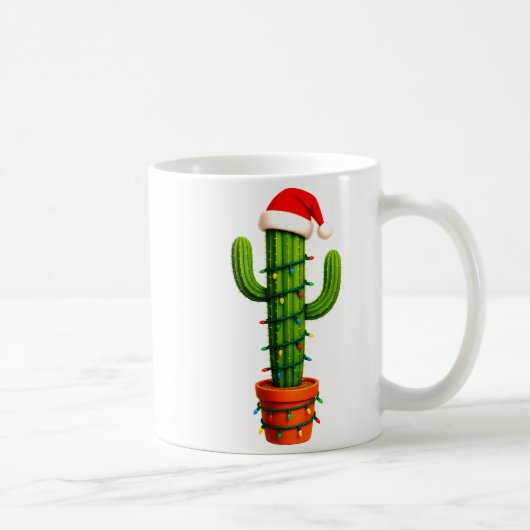 Funny Cactus Santa Hat Xmas Tree Lights Merry Chri Kaffeetasse (Rechts)