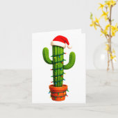 Funny Cactus Santa Hat Xmas Tree Lights Merry Chri Karte (Gelbe Blume)