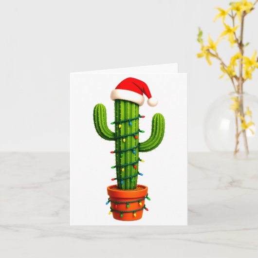 Funny Cactus Santa Hat Xmas Tree Lights Merry Chri Karte (Gelbe Blume)
