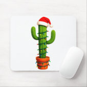 Funny Cactus Santa Hat Xmas Tree Lights Merry Chri Mousepad (Mit Mouse)