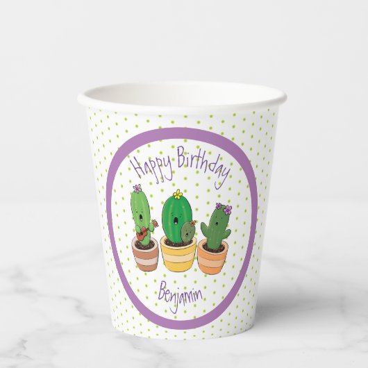 Funny Cactus trio Cartoon Illustration Pappbecher (Vorderseite)