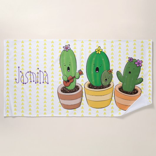 Funny Cactus trio singen Cartoon Illustration Strandtuch (Vorderseite)