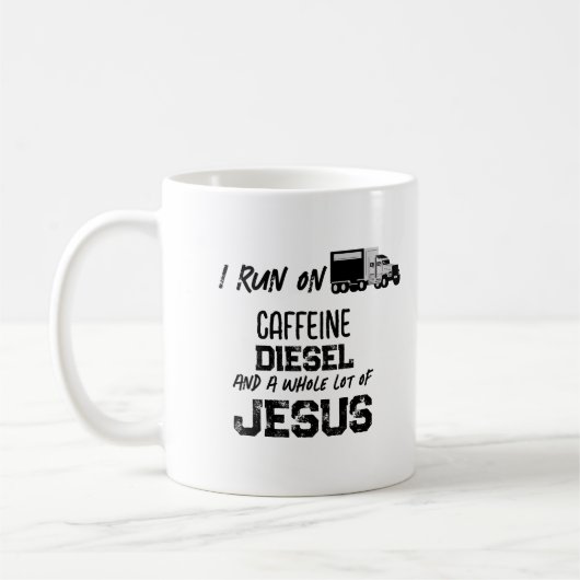 FUNNY Caffein Diesel und Jesus Grunge Trucker Kaffeetasse (Links)
