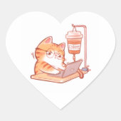 Funny Caffeinated Cat Sticker, Cute Overworked Gin Herz-Aufkleber (Vorderseite)