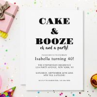 Funny Cake & Booze Geburtstagsparty Black and Whit