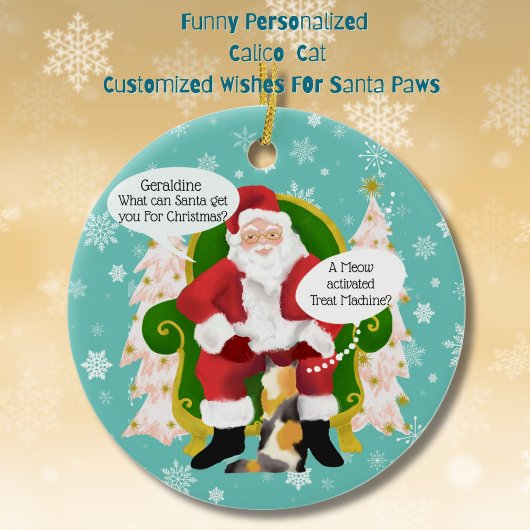 Funny Calico Cat Besuchen Santa mit Unglaublich wi Keramik Ornament