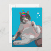 Funny Calico Cat in Birthday Party Hat Einladungspostkarte (Vorne/Hinten)