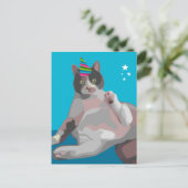 Funny Calico Cat in Birthday Party Hat Einladungspostkarte (Stehend Vorderseite)