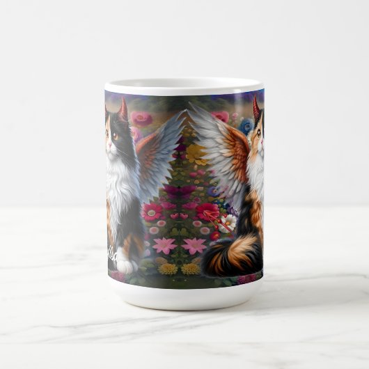 Funny Calico Demon und Angel Cat Kaffeetasse (Mittel)