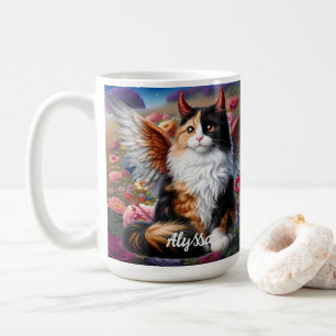 Funny Calico Demon und Angel Cat Kaffeetasse
