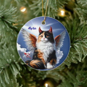 Funny Calico Demon und Angel Cat Keramik Ornament