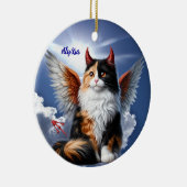 Funny Calico Demon und Angel Cat Keramik Ornament (Rechts)