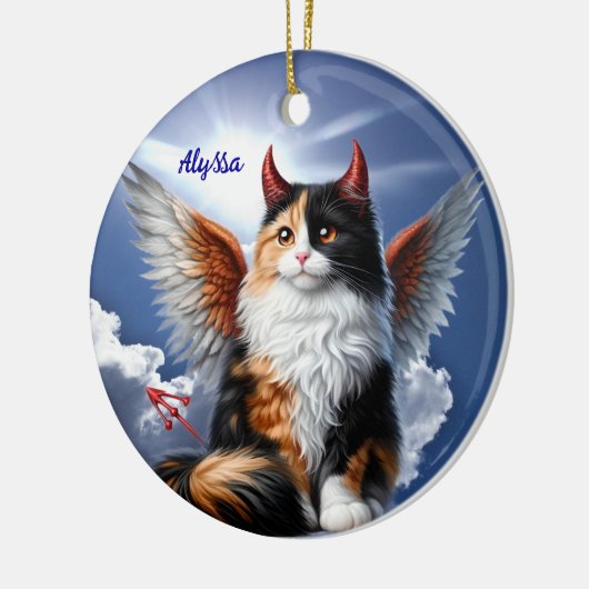 Funny Calico Demon und Angel Cat Keramik Ornament (Links)