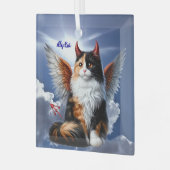 Funny Calico Demon und Angel Cat Ornament Aus Glas (Vorderseite links)