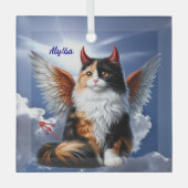 Funny Calico Demon und Angel Cat Ornament Aus Glas (Vorderseite)