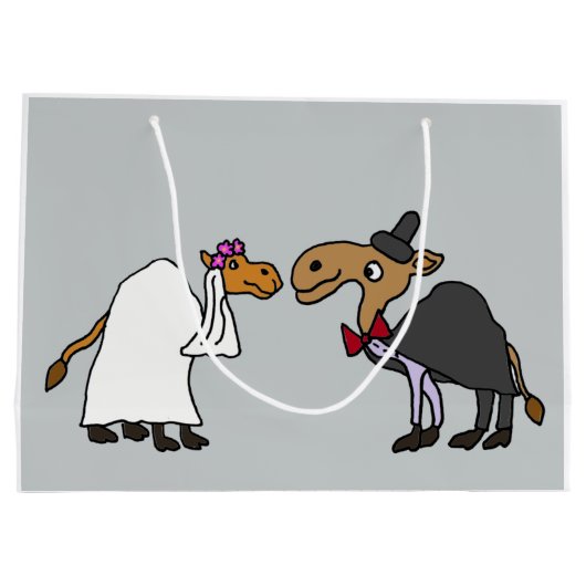 Funny Camel Bride und Groom Wedding Cartoon Große Geschenktüte (Rückseite)