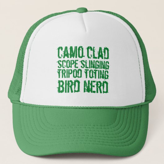 Funny Camouflage Clad Tripod Toting Bird Nerd Truckerkappe (Vorderseite)