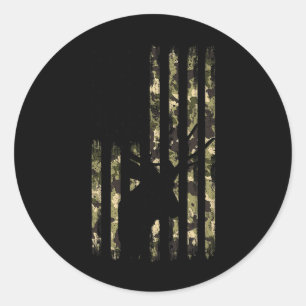 Funny Camouflage Usa Flag Whitetail Buck Deer Hunt Runder Aufkleber