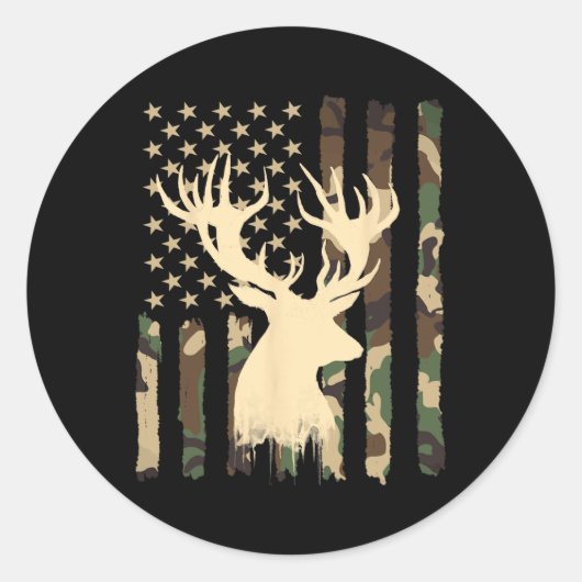Funny Camouflage Usa Flag Whitetail Buck Deer Hunt Runder Aufkleber (Vorderseite)