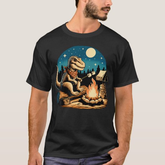 Funny Campfire Dinosaur Roasting Marshmallows Camp T-Shirt (Vorderseite)
