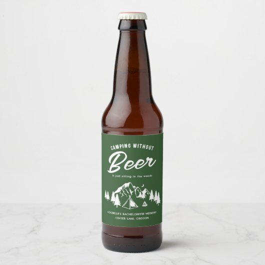 Funny Camping Bachelorette Bierflaschenetikett (Vorderseite)