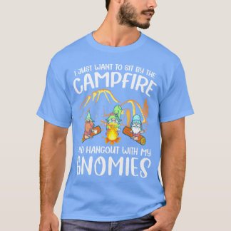 Funny Camping Gnome Hangout With My Gnomies Campfi T-Shirt