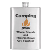 Funny Camping Sprichwort mit Marshmallows und Freu Flachmann (Vorderseite)