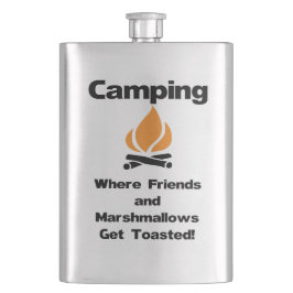 Funny Camping Sprichwort mit Marshmallows und Freu Flachmann