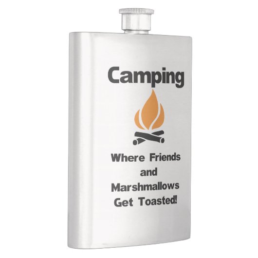 Funny Camping Sprichwort mit Marshmallows und Freu Flachmann (Rechts)