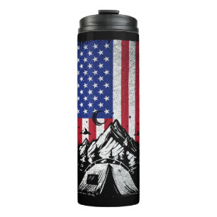 Funny Camping Wandern über Amerikanische Flagge Thermosbecher