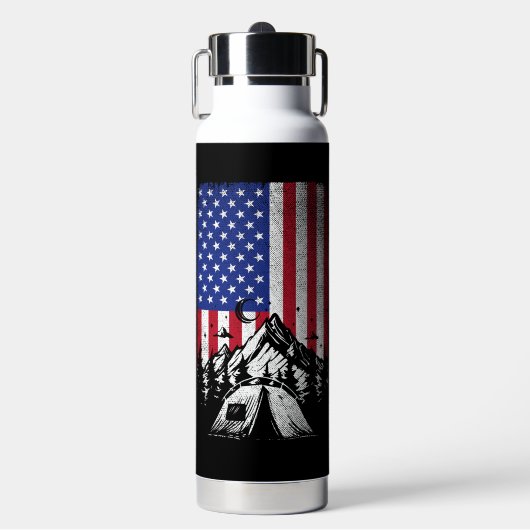 Funny Camping Wandern über Amerikanische Flagge Trinkflasche (Vorderseite)