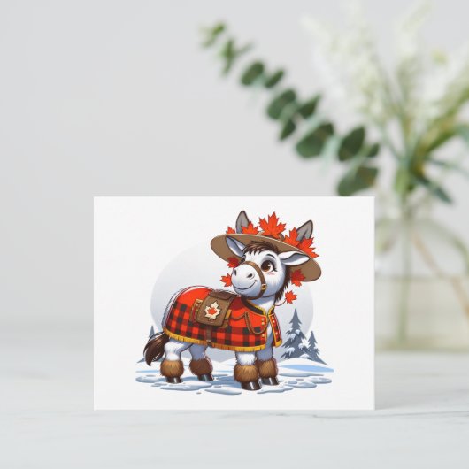 Funny Canada Themed Winter Donkey Postkarte (Stehend Vorderseite)